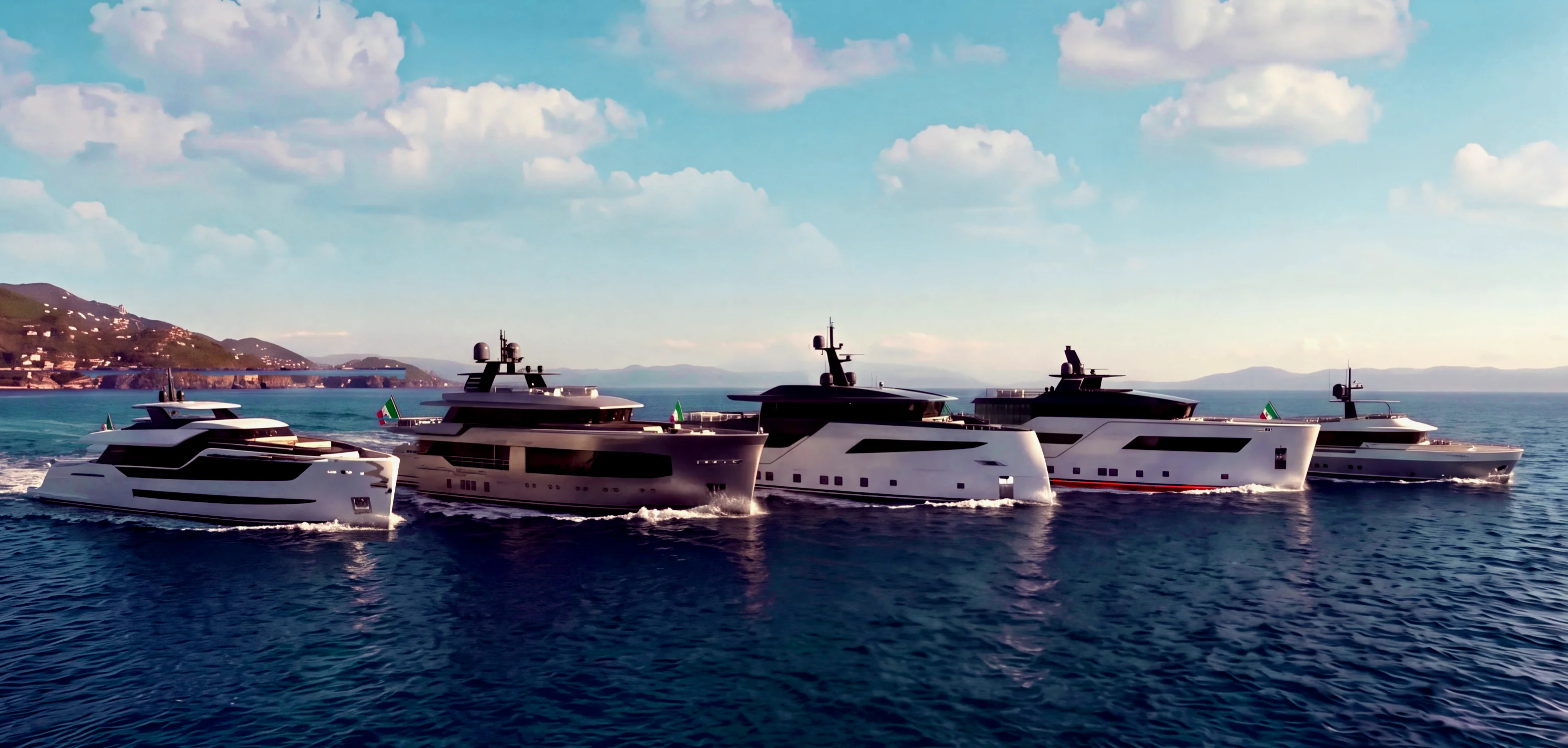 The Tecnomarine fleet under way, from TM33 to TM90